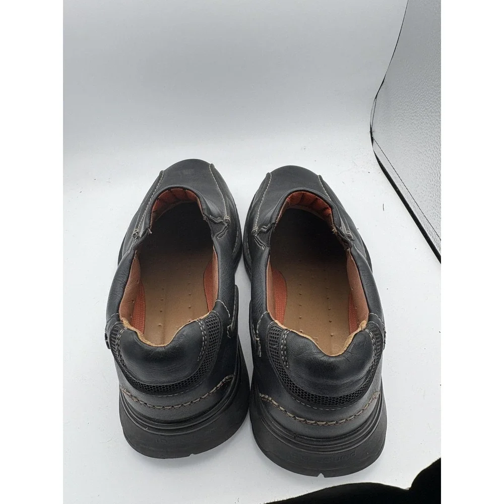 Clarks Unstructured Shoes Mens Size 10 Black Leather Slip On Loafers Casual